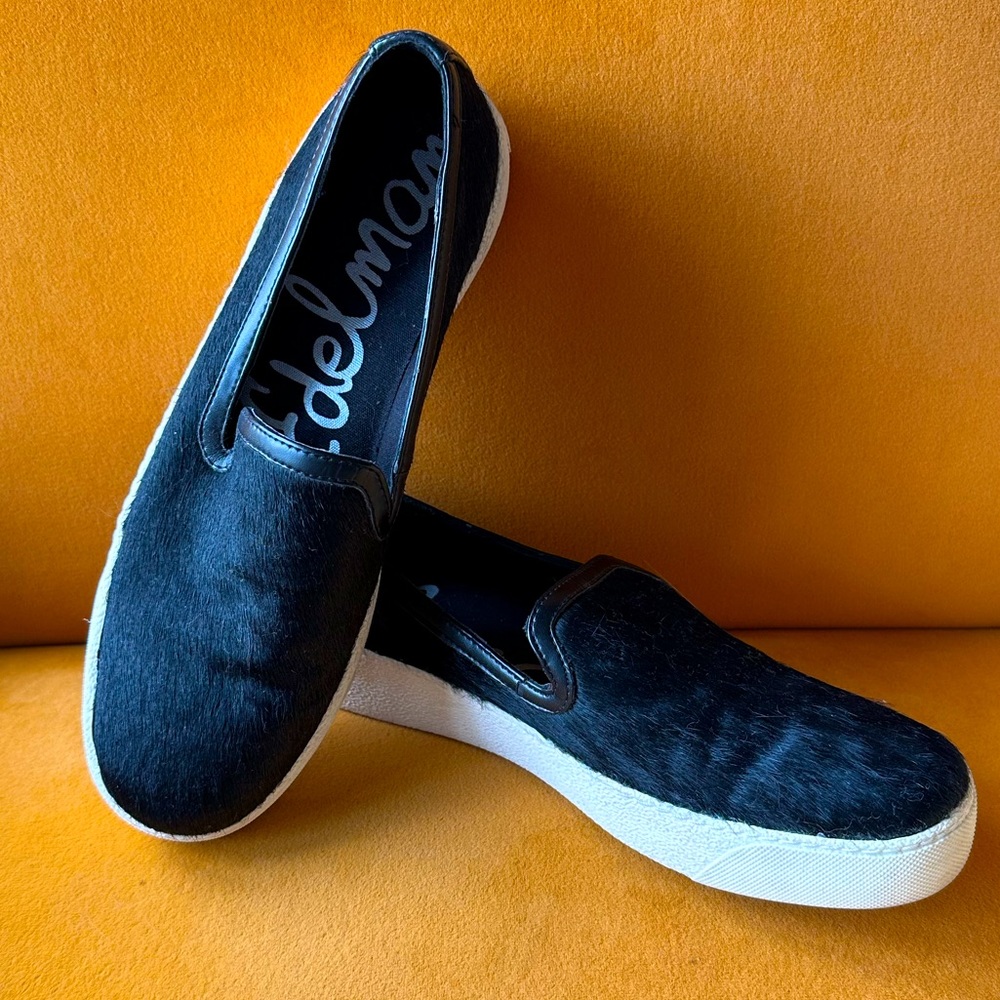 Sam Edelman “Becker” Black Faux Fur Slip On Sneaker - Size 7.5